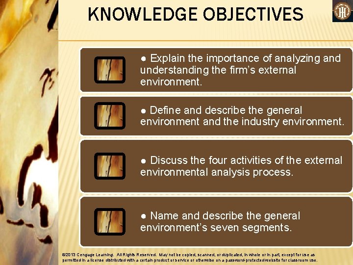 KNOWLEDGE OBJECTIVES ● Explain the importance of analyzing and understanding the firm’s external environment.