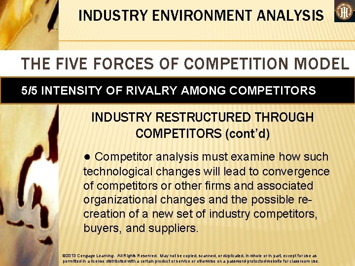 INDUSTRY ENVIRONMENT ANALYSIS THE FIVE FORCES OF COMPETITION MODEL 5/5 INTENSITY OF RIVALRY AMONG