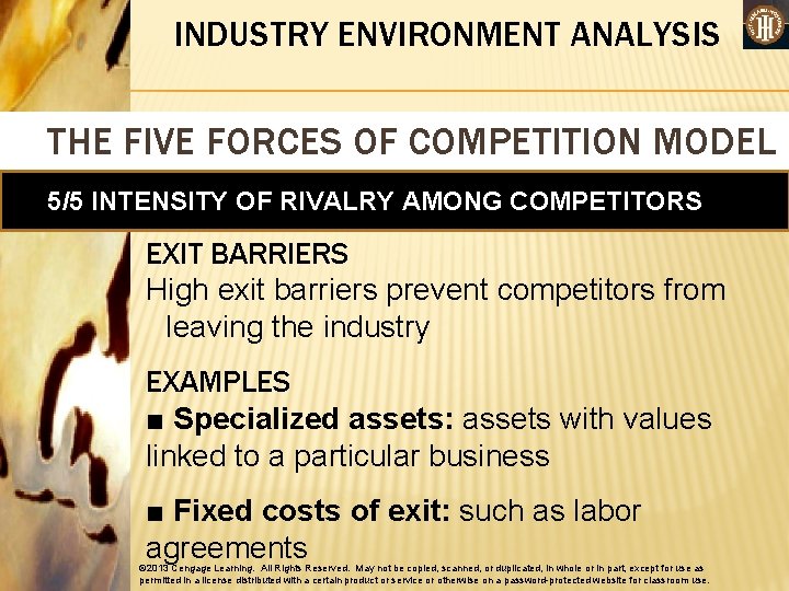 INDUSTRY ENVIRONMENT ANALYSIS THE FIVE FORCES OF COMPETITION MODEL 5/5 INTENSITY OF RIVALRY AMONG