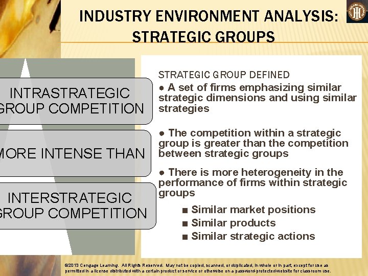 INDUSTRY ENVIRONMENT ANALYSIS: STRATEGIC GROUPS INTRASTRATEGIC GROUP COMPETITION STRATEGIC GROUP DEFINED ● A set