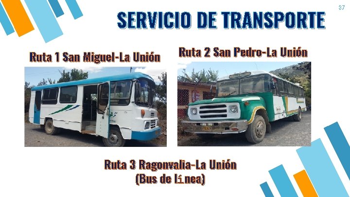 SERVICIO DE TRANSPORTE Ruta 1 San Miguel-La Unión Ruta 2 San Pedro-La Unión Ruta