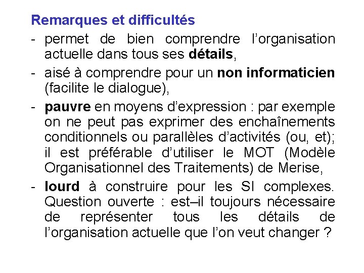 Remarques et difficultés - permet de bien comprendre l’organisation actuelle dans tous ses détails, Remarques et difficultés - permet de bien comprendre l’organisation actuelle dans tous ses détails,