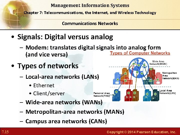 Management Information Systems Chapter 7: Telecommunications, the Internet, and Wireless Technology Communications Networks •