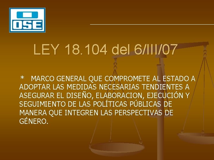 LEY 18. 104 del 6/III/07 * MARCO GENERAL QUE COMPROMETE AL ESTADO A ADOPTAR