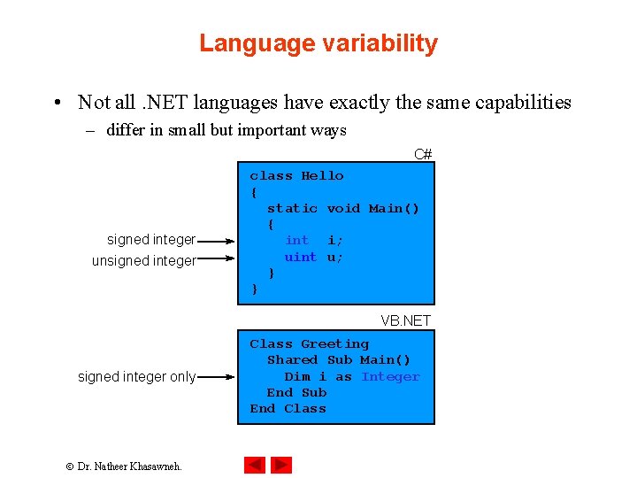 Language variability • Not all. NET languages have exactly the same capabilities – differ Language variability • Not all. NET languages have exactly the same capabilities – differ