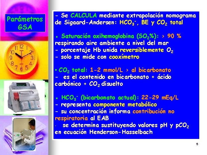 Parámetros GSA - Se CALCULA mediante extrapolación nomograma de Sigaard-Andersen: HCO 3 -, BE