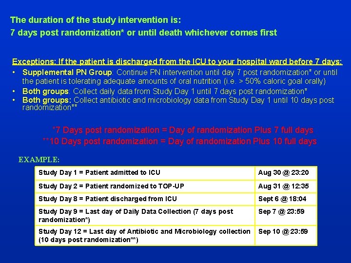 The duration of the study intervention is: 7 days post randomization* or until death