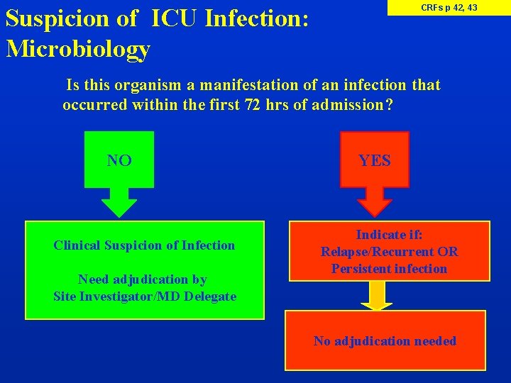 CRFs p 42, 43 Suspicion of ICU Infection: Microbiology Is this organism a manifestation