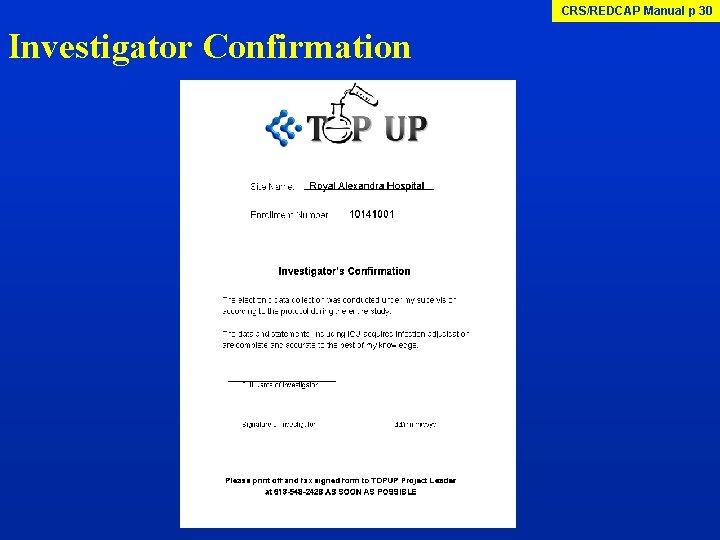 CRS/REDCAP Manual p 30 Investigator Confirmation 