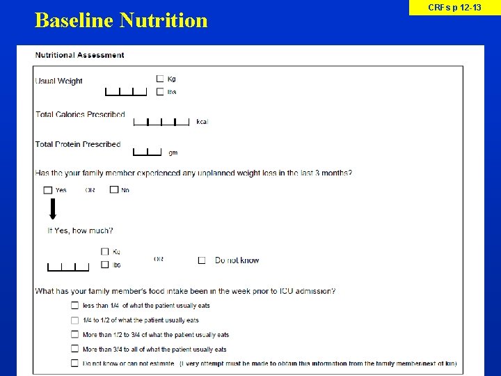 Baseline Nutrition CRFs p 12 -13 