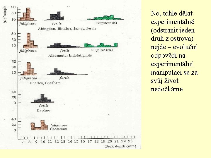 No, tohle dělat experimentálně (odstranit jeden druh z ostrova) nejde – evoluční odpovědi na