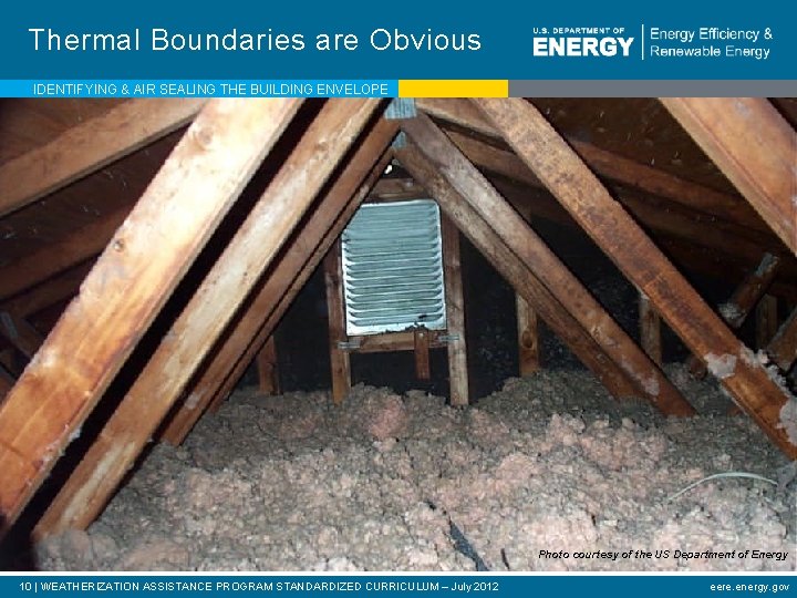 Thermal Boundaries are Obvious IDENTIFYING & AIR SEALING THE BUILDING ENVELOPE Photo courtesy of
