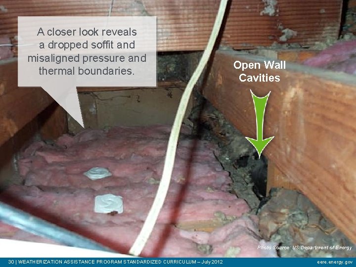 A closer look reveals a dropped soffit and misaligned pressure and thermal boundaries. Open