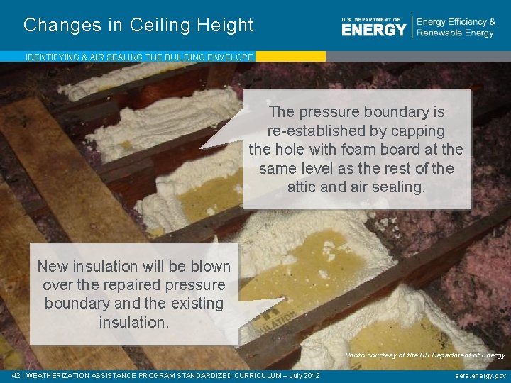 Changes in Ceiling Height IDENTIFYING & AIR SEALING THE BUILDING ENVELOPE The pressure boundary