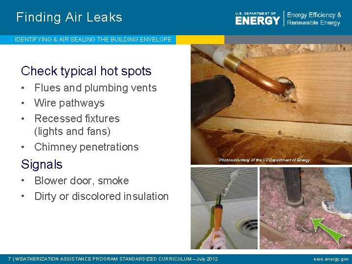 Finding Air Leaks IDENTIFYING & AIR SEALING THE BUILDING ENVELOPE Check typical hot spots
