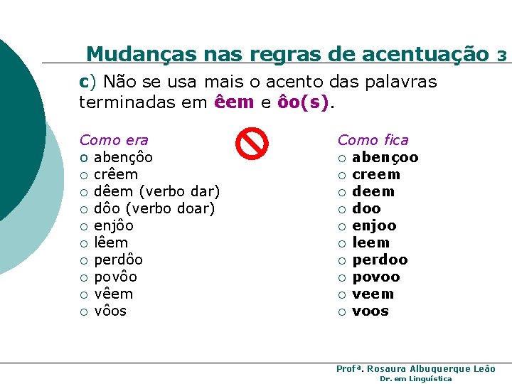 Mudanças nas regras de acentuação c) Não se usa mais o acento das palavras Mudanças nas regras de acentuação c) Não se usa mais o acento das palavras