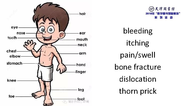 bleeding itching pain/swell bone fracture dislocation thorn prick 