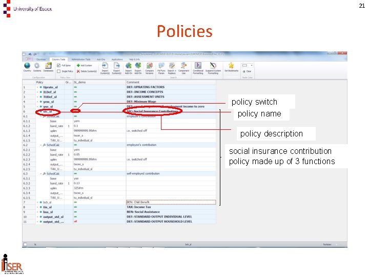 21 Policies policy switch policy name policy description social insurance contribution policy made up