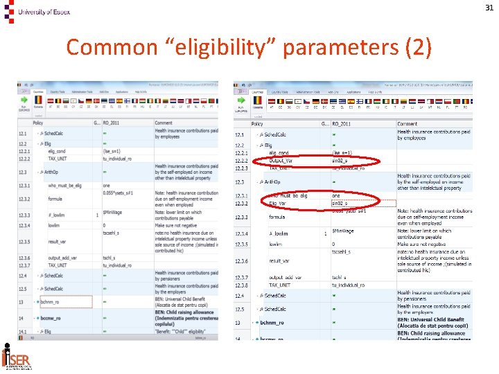 31 Common “eligibility” parameters (2) 