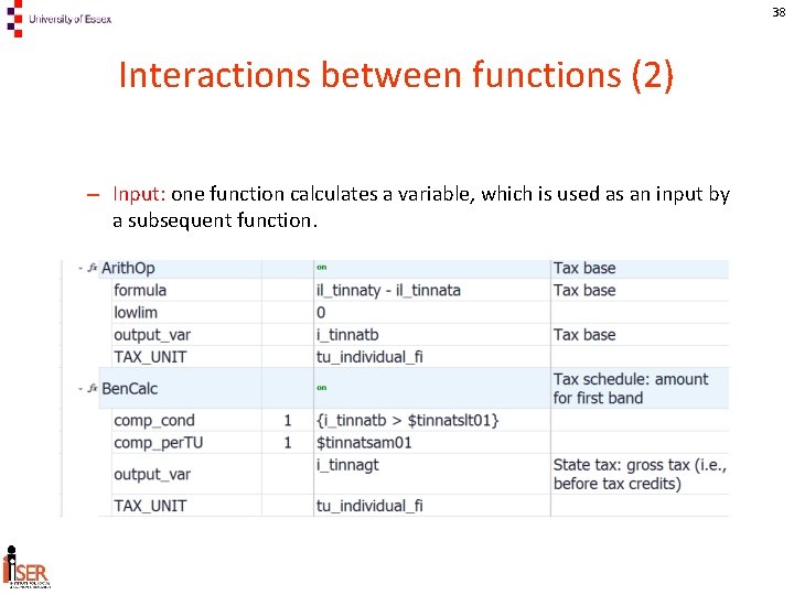 38 Interactions between functions (2) – Input: one function calculates a variable, which is