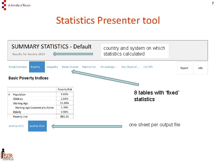 7 Statistics Presenter tool country and system on which statistics calculated 8 tables with