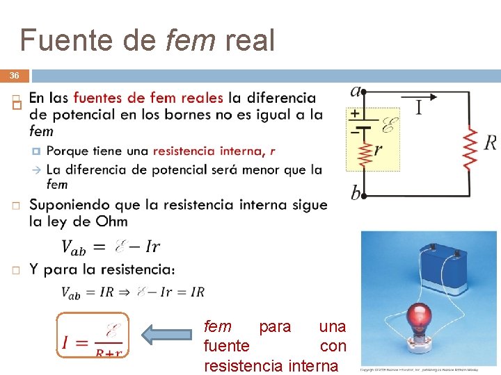 Fuente de fem real 36 fem para una fuente con resistencia interna 