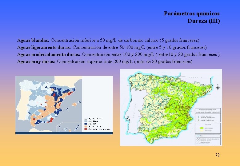 Parámetros químicos Dureza (III) Aguas blandas: Concentración inferior a 50 mg/L de carbonato cálcico