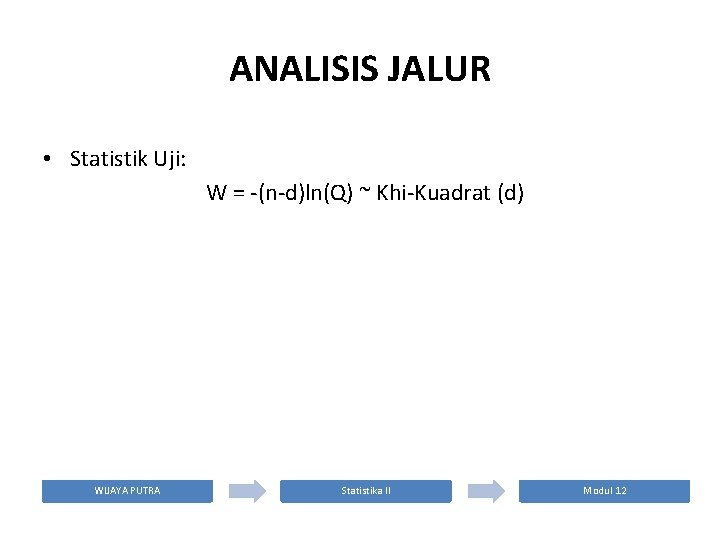 ANALISIS JALUR • Statistik Uji: W = -(n-d)ln(Q) ~ Khi-Kuadrat (d) WIJAYA PUTRA Statistika