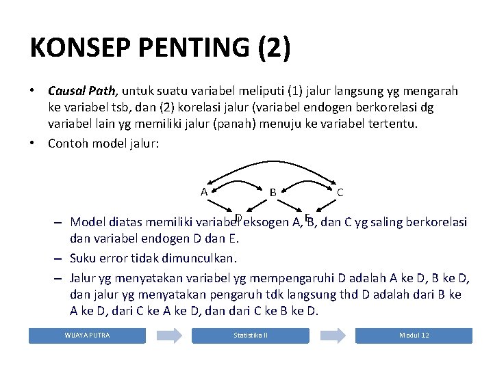 KONSEP PENTING (2) • Causal Path, untuk suatu variabel meliputi (1) jalur langsung yg