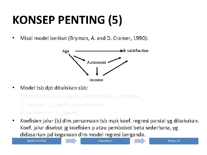 KONSEP PENTING (5) • Misal model berikut (Bryman, A. and D. Cramer, 1990): Job
