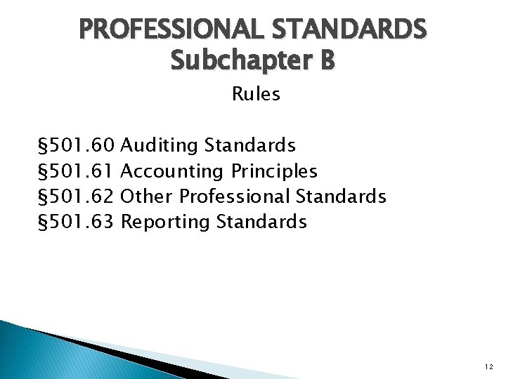 PROFESSIONAL STANDARDS Subchapter B Rules § 501. 60 § 501. 61 § 501. 62