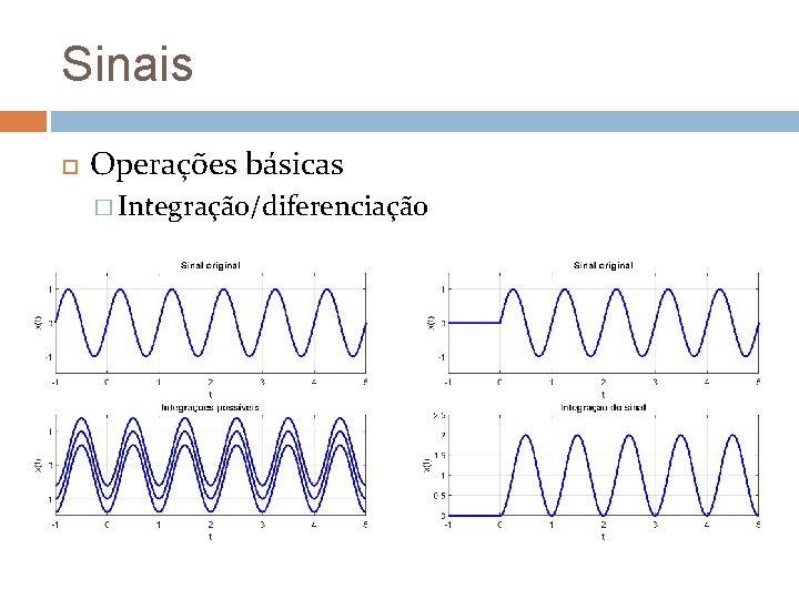 Sinais Operações básicas � Integração/diferenciação Sinais Operações básicas � Integração/diferenciação