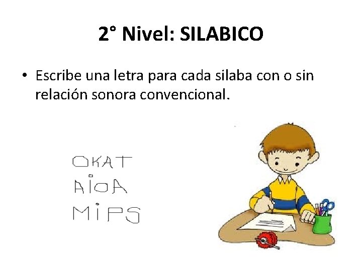 2° Nivel: SILABICO • Escribe una letra para cada silaba con o sin relación