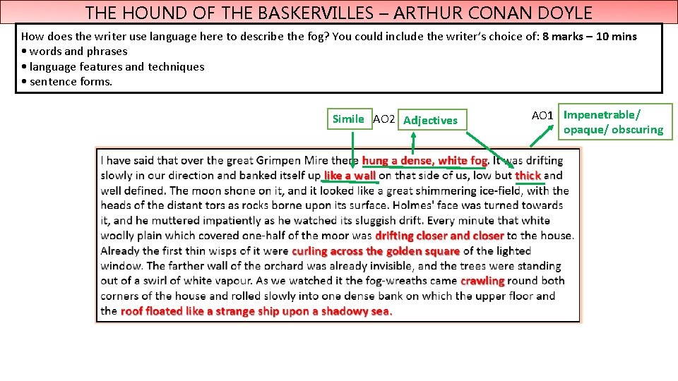 THE HOUND OF THE BASKERVILLES – ARTHUR CONAN DOYLE How does the writer use