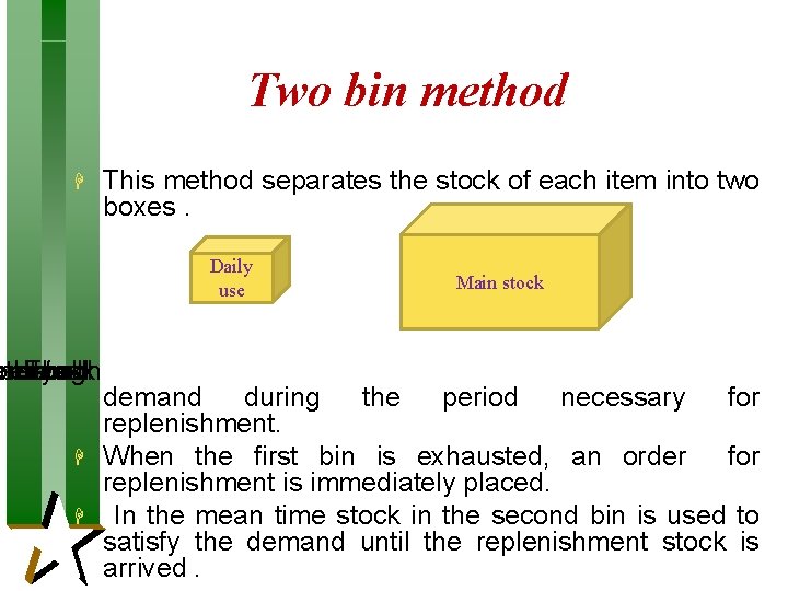 Two bin method H This method separates the stock of each item into two Two bin method H This method separates the stock of each item into two