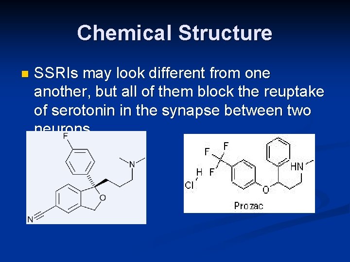 Chemical Structure n SSRIs may look different from one another, but all of them