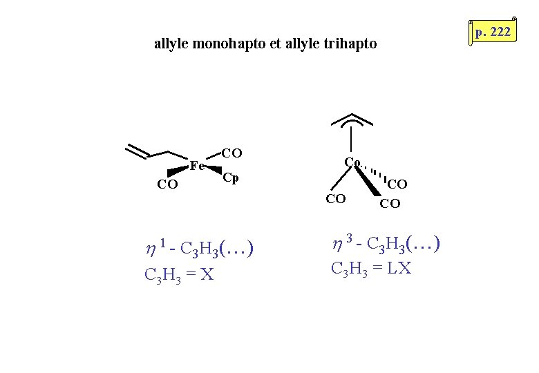p. 222 allyle monohapto et allyle trihapto Fe CO 1 - C CO Cp