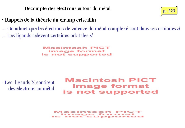 Décompte des électrons autour du métal p. 223 • Rappels de la théorie du