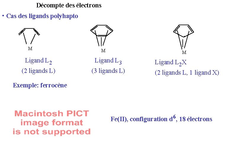 Décompte des électrons • Cas des ligands polyhapto • M M M Ligand L