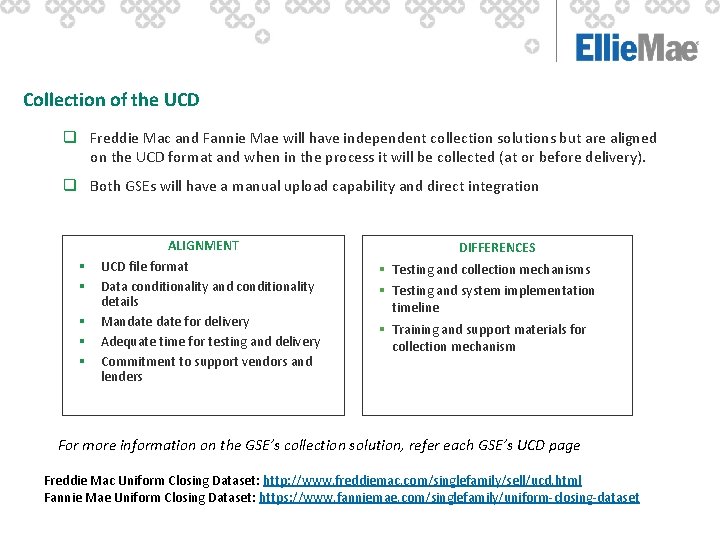 Collection of the UCD q Freddie Mac and Fannie Mae will have independent collection