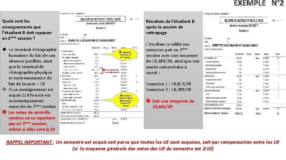 EXEMPLE N° 2 Quels sont les enseignements que l’étudiant B doit repasser en 2ème