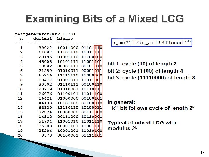 Examining Bits of a Mixed LCG 29 