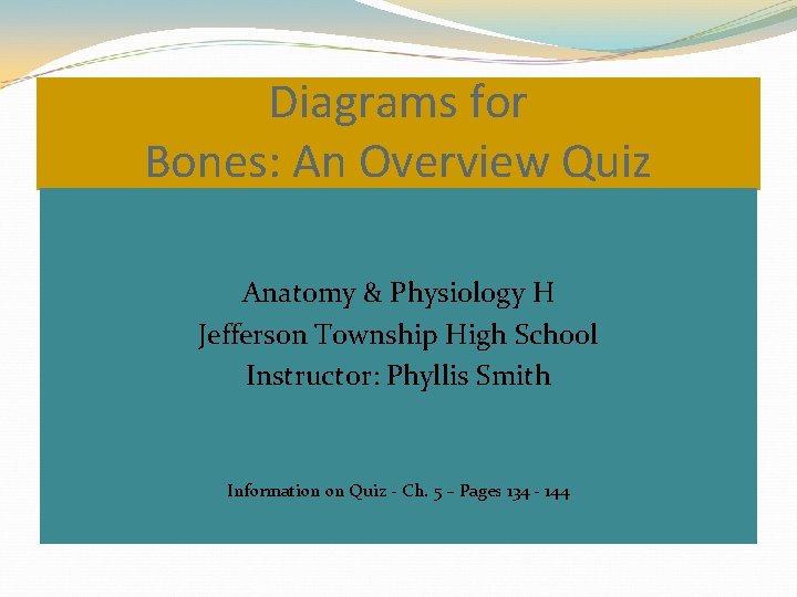 Diagrams for Bones: An Overview Quiz Anatomy & Physiology H Jefferson Township High School