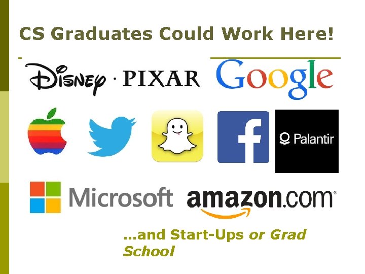 CS Graduates Could Work Here! …and Start-Ups or Grad School 