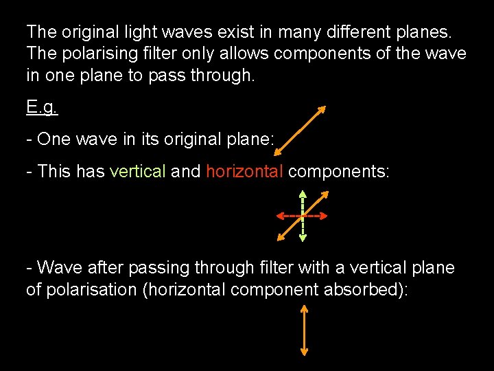 The original light waves exist in many different planes. The polarising filter only allows