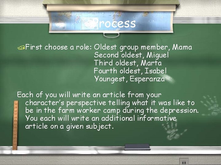 Process /First choose a role: Oldest group member, Mama Second oldest, Miguel Third oldest, Process /First choose a role: Oldest group member, Mama Second oldest, Miguel Third oldest,