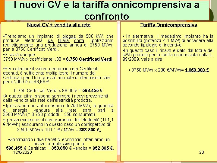 I nuovi CV e la tariffa onnicomprensiva a confronto Nuovi CV + vendita alla