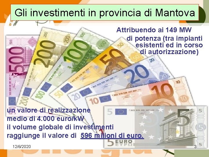 Gli investimenti in provincia di Mantova Attribuendo ai 149 MW di potenza (tra impianti