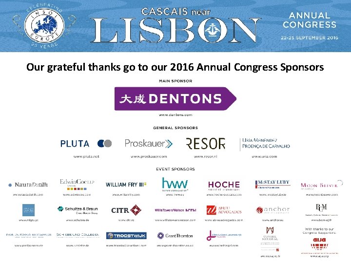Our grateful thanks go to our 2016 Annual Congress Sponsors 