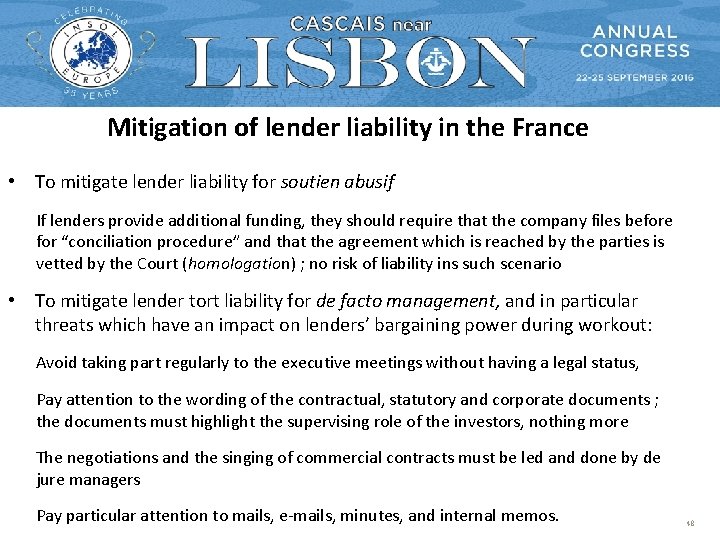 Mitigation of lender liability in the France • To mitigate lender liability for soutien